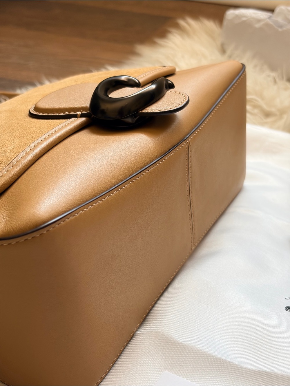 Coach Soft Tabby 26 Suede With Leather Shoulder And Crossbody Strap Toffee - Picture 5 of 17